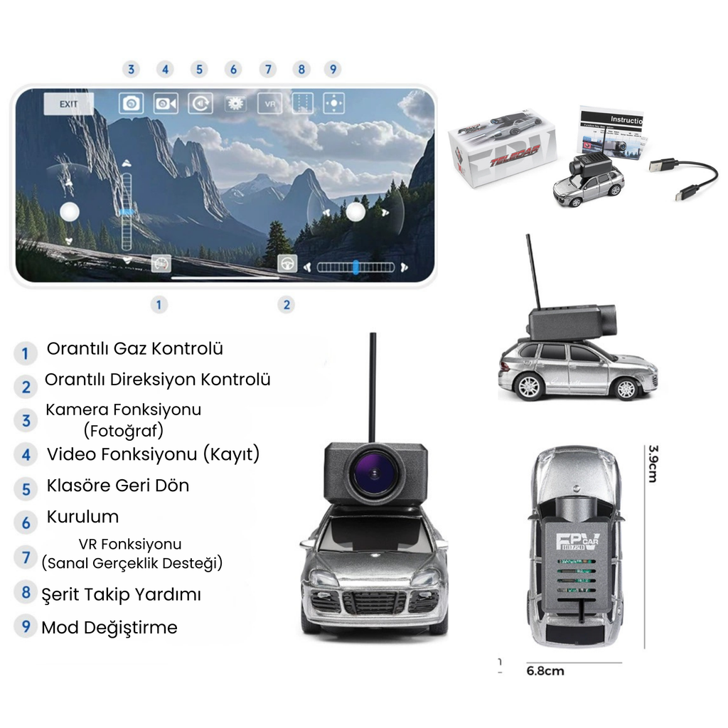 Gerçek Zamanlı Canlı Görüntü Kameralı Mini RC Explorer